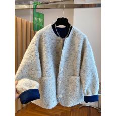 批发韩系超好看拼接加厚短<b class='q'>外套</b>女秋冬2025新款宽松气质圈圈毛绒绒上衣