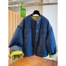 批发设计感双面穿撞色圆领单排扣棉服<b class='q'>外套</b>女2025秋新款大口袋拼接棉衣