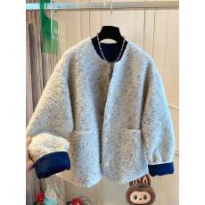 批发韩系超好看拼接加厚短外套女秋冬2025新款<b class='q'>宽松</b>气质圈圈毛绒绒上衣