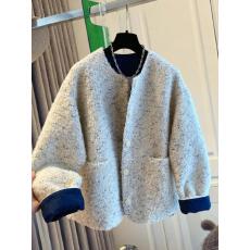 批发韩系超好看拼接加厚<b class='q'>短</b><b class='q'>外套女</b>秋冬2025新款宽松气质圈圈毛绒绒上衣