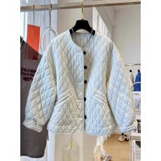 批发今年流行菱格设计单排扣轻薄棉服外套女<b class='q'>棉衣</b>宽松纯色百搭2025冬款