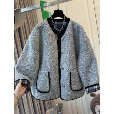 批发法式小香风撞色格子毛茸茸夹棉外套女棉服宽松保暖2025秋冬新款