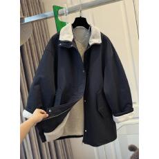 批发高级感黑色毛茸茸翻领中长款工装外套女加绒加厚宽松2025冬季新款