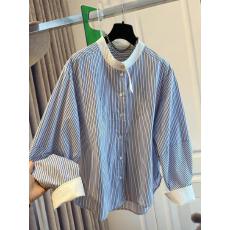 批发2026春秋新款韩代撞色圆领长袖衬衫女内搭纯棉白色打底衫漂亮上衣