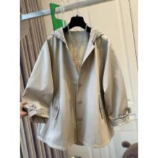 批发巴恩风蕾丝连帽中长款风衣女外套宽松时尚设计感上衣2026春<b class='q'>秋</b>新款