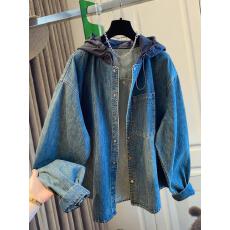 批发复古连帽牛仔衬衫外套女春<b class='q'>秋</b>2026新款韩版宽松大版高级感帽衫上衣