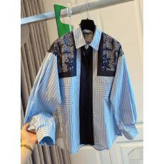 批发2026春秋新款高级感宽松休闲复古民族风<b class='q'>印花</b>蓝色条纹长袖<b class='q'>衬衫</b>女装