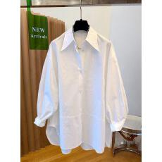 批发简约尖领大版衬衫上衣女长袖宽松拼接<b class='q'>中长款</b>设计感小众2026春纯棉