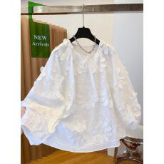 批发高级感超好看法式刺绣蕾丝花朵百搭白色衬衫娃娃衫宽松棉上衣女装