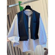 批发设计感<b class='q'>马甲</b>拼接条纹衬衫女长袖2026新款宽松别致独特假两件上衣春