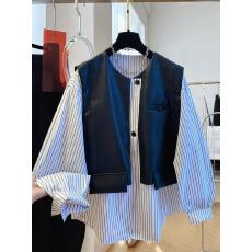 批发设计感<b class='q'>马甲</b>拼接条纹衬衫女长袖2026新款宽松别致独特假两件上衣春