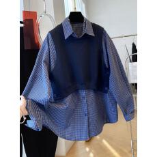 批发超好看气质复古格子衬衫<b class='q'>马甲</b>背心两件套装宽松上衣女卫衣2026春秋