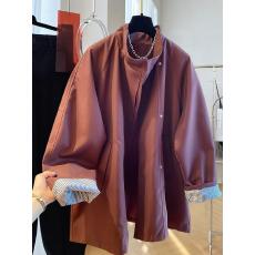 安可拉红中长款立领风衣外套女春秋2026新款宽松休闲大版显瘦大衣