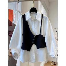 批发欧洲站假两件拼接背心吊带白衬衫女上衣时尚<b class='q'>宽松</b>舒适新款2026春秋