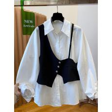 批发欧洲站假两件拼接背心吊带白衬衫女上衣时尚<b class='q'>宽松</b>舒适新款2026春秋