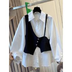 批发欧洲站假两件拼接背心吊带白衬衫女上衣时尚<b class='q'>宽松</b>舒适新款2026春秋