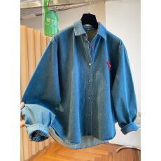 批发韩系蓝色牛仔衬衫女叠穿内搭2025新款宽松<b class='q'>休闲</b>减龄洋气超好看上衣