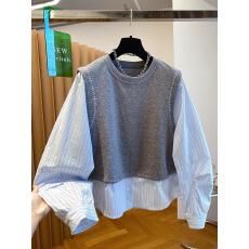 批发高级感条纹衬衫拼接假两件<b class='q'>卫衣</b>女2026新款早春宽松独特超好看上衣