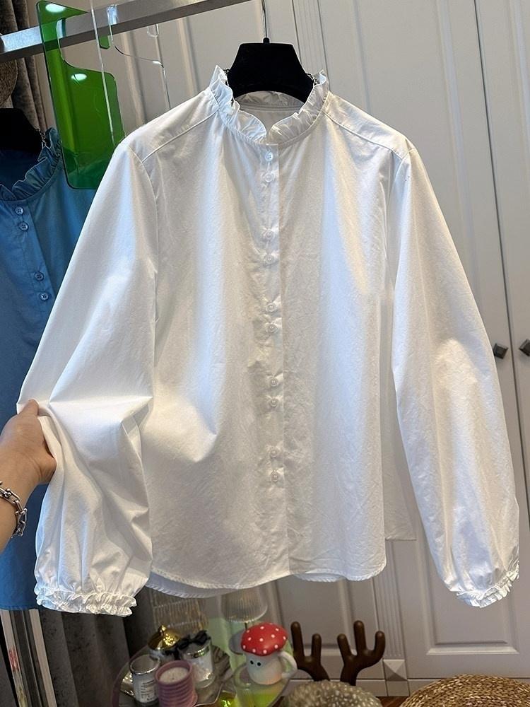 패션 디자인 센스 작은 대중 Pleat 주름진 모서리 얇고 가벼운 화이트 여성 셔츠 셔츠 루즈핏 패션 외국 가스 2026 조기 봄 드레스