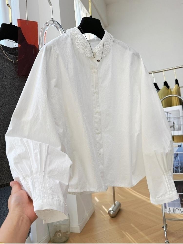고급 센스 레이스 레이스 화이트 셔츠 여성 긴 소매 2026 새로운 루즈핏 아름다운 고유 한 슈퍼 잘 생긴 맨위 봄
