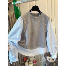 批发独特超好看假两件条纹<b class='q'>衬衫</b>拼接马甲卫衣宽松时尚上衣女2026春新款