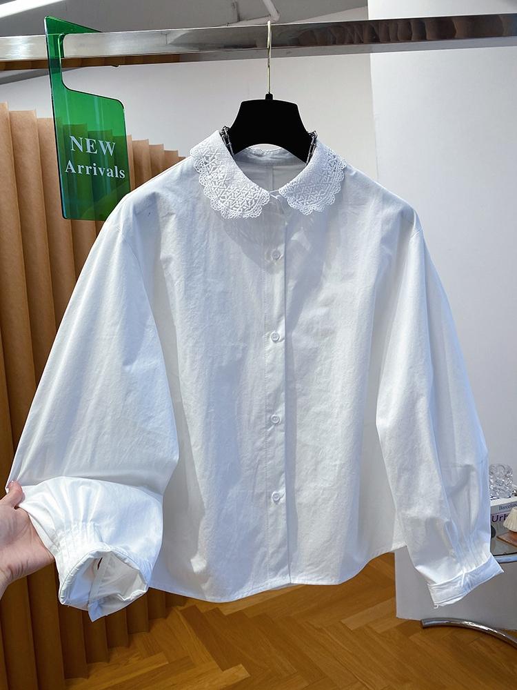 고급 센스 레이스 레이스 화이트 셔츠 여성 긴 소매 2026 새로운 루즈핏 아름다운 고유 한 슈퍼 잘 생긴 맨위 봄