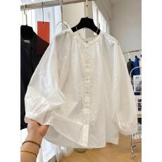 批发韩系超好看刺绣圆领<b class='q'>长袖</b><b class='q'>衬衫</b>女春季超好看减龄法式娃娃衫宽松上衣