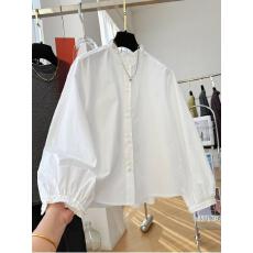 批发时尚设计感小众褶皱边轻薄白色衬衫女衬衣宽松时尚洋气2026早春装