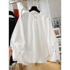 批发韩系慵懒风独特漂亮巨好看纯棉长袖圆领衬衫女春装宽松设计感上衣