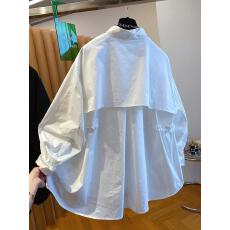 批发高级感披肩黑色衬衫女长袖2026新款早春宽松纯棉立领衬衣外套上衣