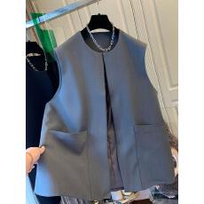 批发独特设计感黑色灰色西装马甲背心宽松<b class='q'>休闲</b>外套上衣女2026春装新款