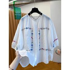 批发超火刺绣苎麻上衣女时尚高级感2026新款宽松休闲圆领薄款<b class='q'>娃娃衫</b>夏