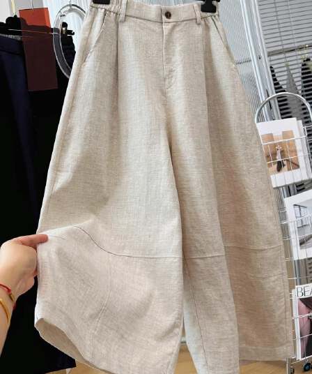 봄 가을 허리밴드 한 부서 캐주얼 바지 고급 여덟 9부 바지 여성 자이언트 잘 생긴 루즈핏 벽오동 바지 풍선 바지