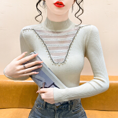 批发法式半高领蕾丝边针织衫女<b class='q'>修身</b>打底毛衣减龄内搭上衣2025新款