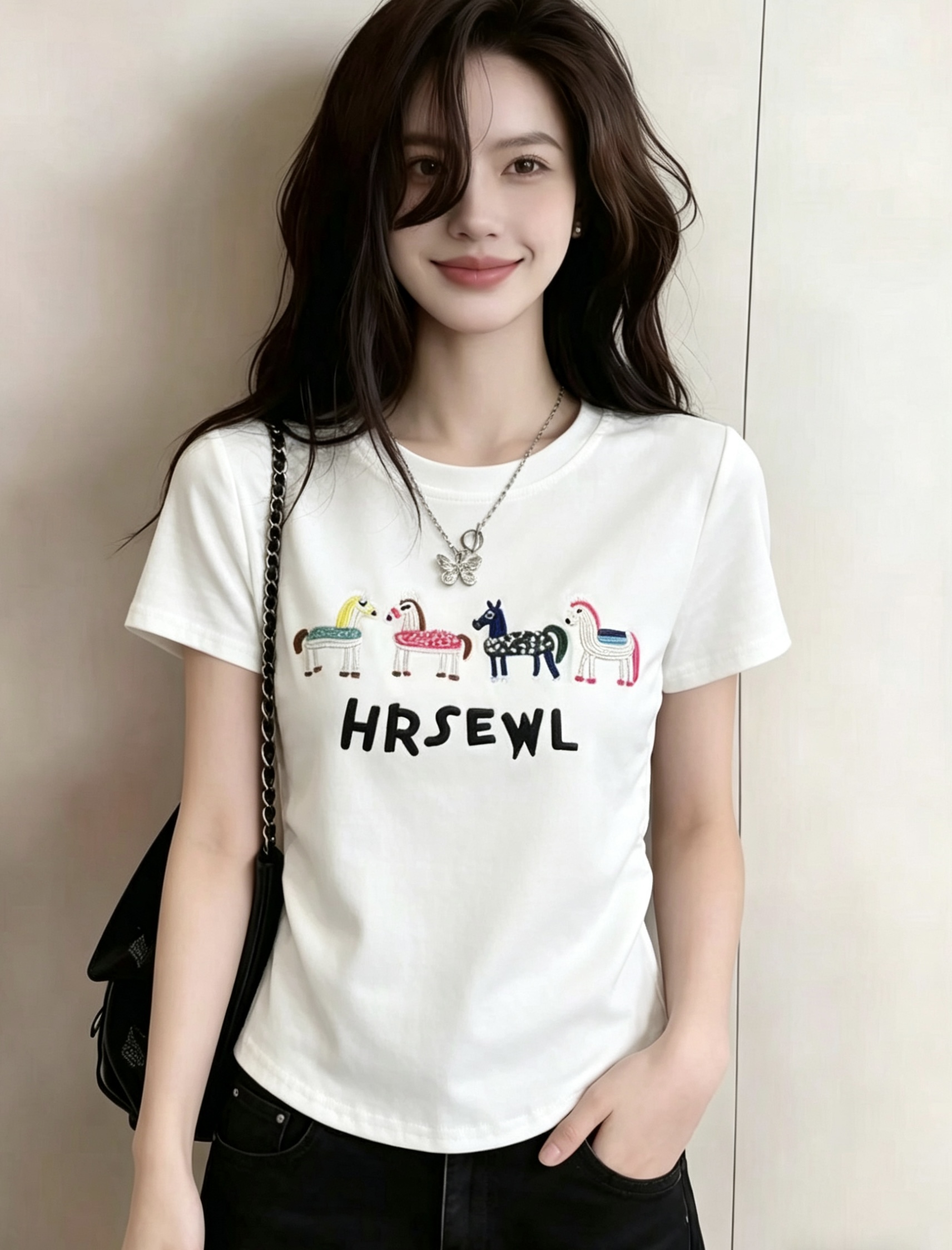 RY4231# 洋气正肩短袖t恤女装韩版设计感小众别致圆领2026新款打底...