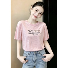 批发实拍2026夏季新款洋气时尚百搭上衣<b class='q'>韩版</b><b class='q'>宽松</b>重工亮片刺绣短袖T恤