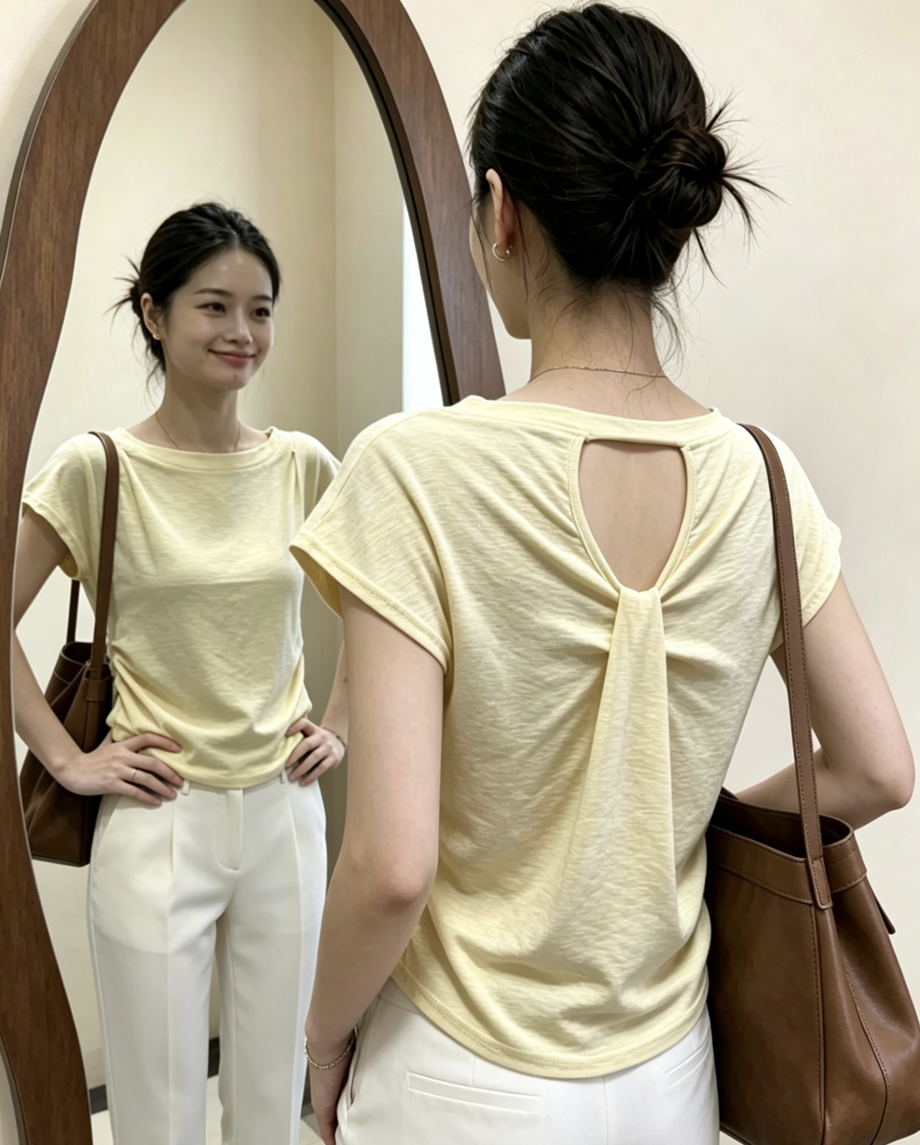 순수한 욕망 도파민 V넥 비틀림 반팔 티셔츠 여성 여름 오프숄더 디자인 센스 몸매 가꾸기 슬림해 보이는 다용도 맨위