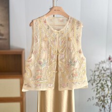 批发黄色高级感重工刺绣马甲女<b class='q'>欧根纱</b>薄款背心新中式国风叠穿外套上衣