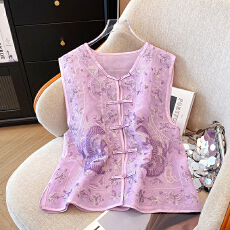 批发实拍新中式<b class='q'>唐装</b><b class='q'>汉服</b>夏季薄款开衫外搭女士盘扣坎肩刺绣马甲背心