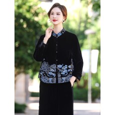 批发新中式国风 真<b class='q'>丝绒</b>女妈妈装开衫2026春款时尚绣花立领桑蚕丝外套