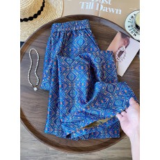 批发新中式通勤国风印花休闲直筒裤女2025新款宽松复古百搭显瘦阔腿裤