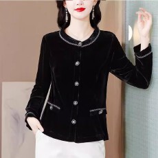 批发法式优雅小香风<b class='q'>真丝</b>绒外套女装秋季新款杭州高端洋气丝绒妈妈上衣