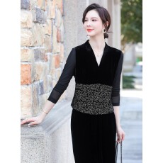 批发改良打底女上衣时尚V领弹力衫舒肤<b class='q'>真丝</b>绒桑蚕丝2025春秋新款外套