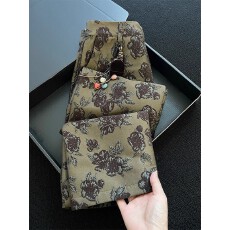 批发新中式国风阔腿裤宽松高腰显瘦直筒裤秋冬季提花后松紧腰休闲裤女