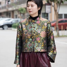 批发新中式国风精致<b class='q'>外套</b>秋冬女装减龄年轻款高级感提花加厚夹棉上衣