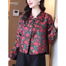 批发新中式复古改良提花对襟外套女2026春季新款夹棉短款单排扣上衣