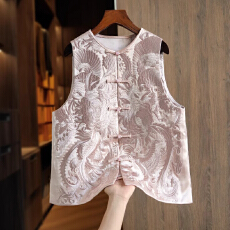 批发国风醋酸刺绣马甲<b class='q'>背心</b>女款秋季外搭<b class='q'>真丝</b>坎肩新中式叠穿马夹上衣