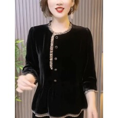 批发<b class='q'>中年女装</b>气质复古百搭木耳边上衣G春秋款时尚<b class='q'>妈妈装</b>大码遮肉小衫