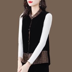 批发2026春季高端大气真丝丝绒<b class='q'>马甲</b>背心字母香云纱拼接<b class='q'>中老年</b>坎肩外套