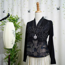 批发重工刺绣香云纱<b class='q'>真丝</b>拼接上衣女2026春秋新款时尚气质修身百搭小衫